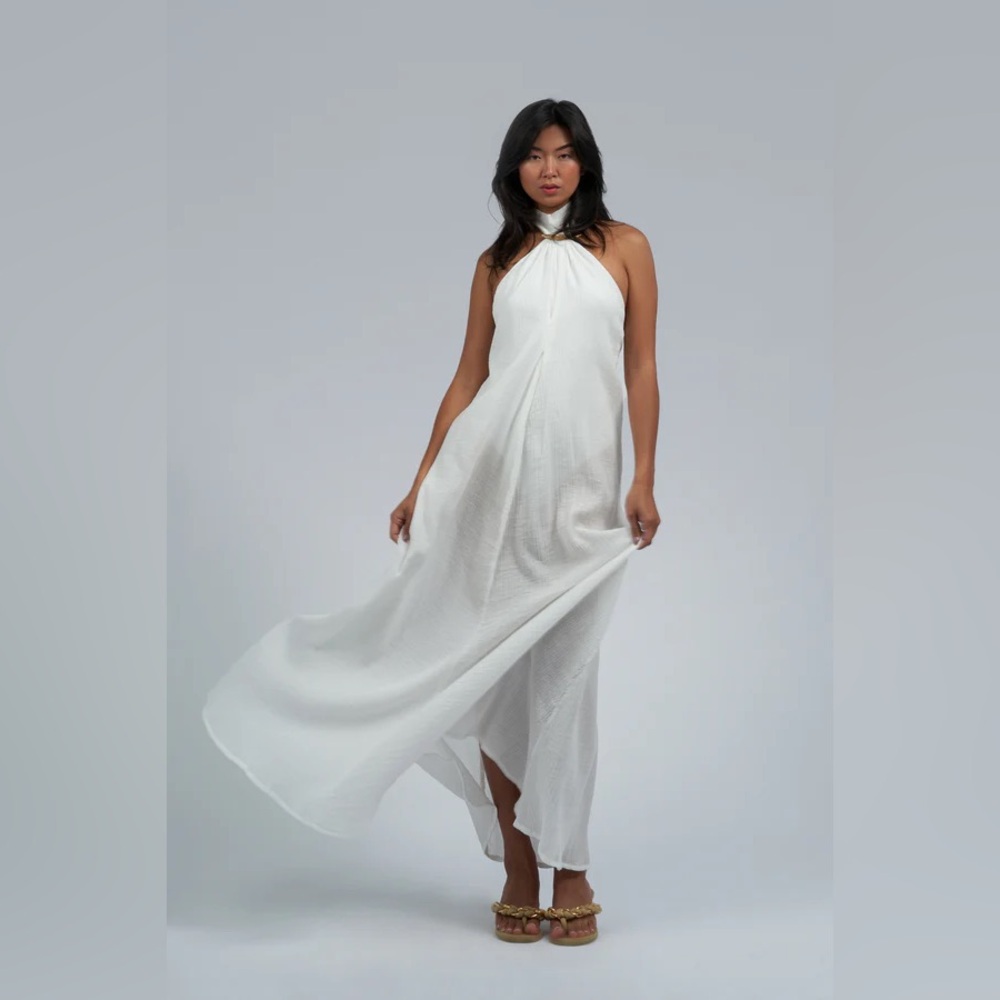 Rangel White Halter Sleeveless Maxi Dress, Size S